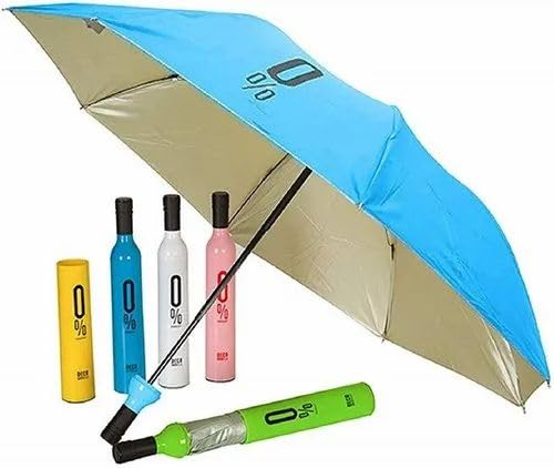 Bottle Shape Mini Compact Foldable Umbrella with Plastic Case Manual lift Folding Portable Umbrella with Bottle Cover for UV Protection & Rain (Multi Color, Pack of 1)