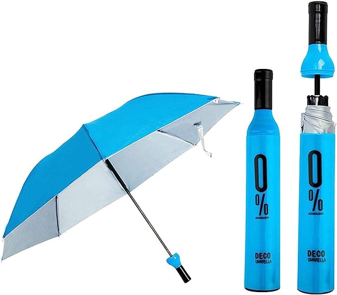 Bottle Shape Mini Compact Foldable Umbrella with Plastic Case Manual lift Folding Portable Umbrella with Bottle Cover for UV Protection & Rain (Multi Color, Pack of 1)