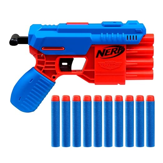 Nerf Alpha Strike Fang Qs-4 Toy Blaster, Fire 4 Darts in A Row, 10 Nerf Darts, Gift Toys for Kids Teens&Adults, Toy for Boys, Birthday Gift Toy Ages 8+
