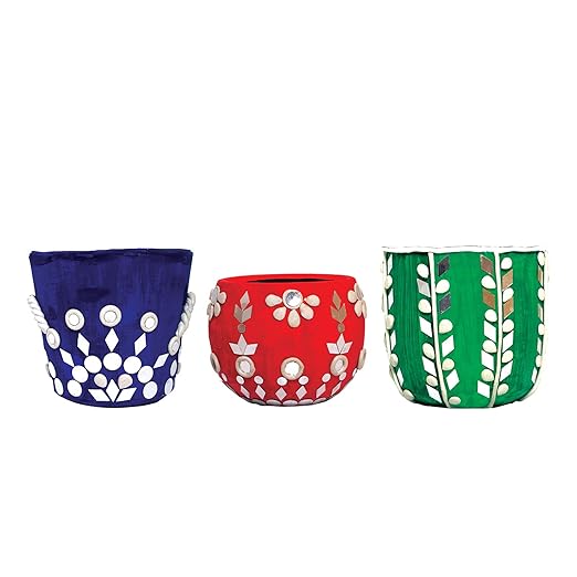 Handycrafts Lippan Art, Pot Decorating kit, Traditional Art, Mirror Work, Art and Craft Kit, Ages 6 Years and Above, Multicolour