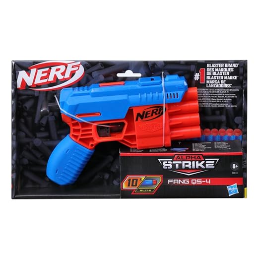 Nerf Alpha Strike Fang Qs-4 Toy Blaster, Fire 4 Darts in A Row, 10 Nerf Darts, Gift Toys for Kids Teens&Adults, Toy for Boys, Birthday Gift Toy Ages 8+