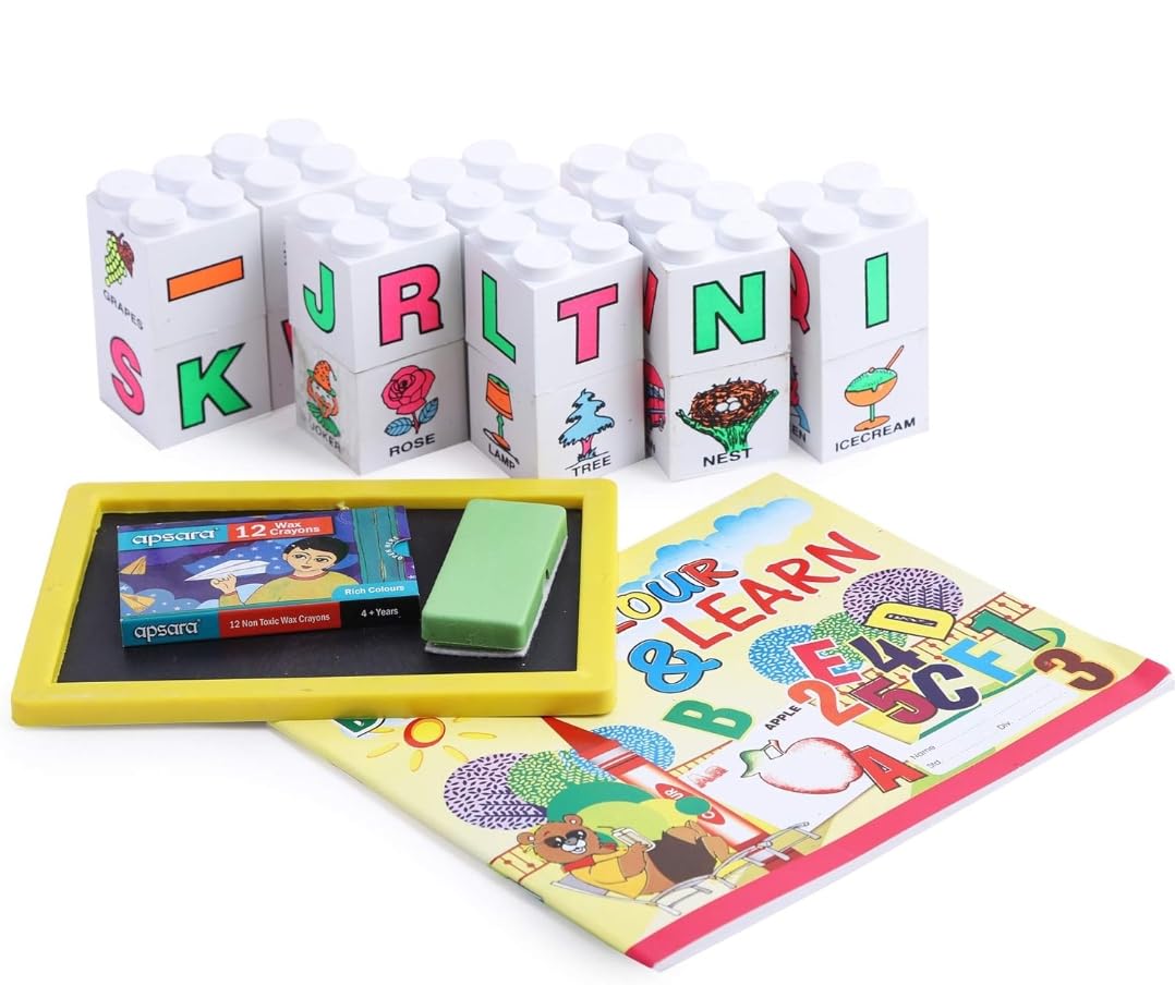 Educational kit with-Writing Slate,Colouring Book & Fun Blocks,Age 2 to 5 Yrs.for Kid(Multi Colour)