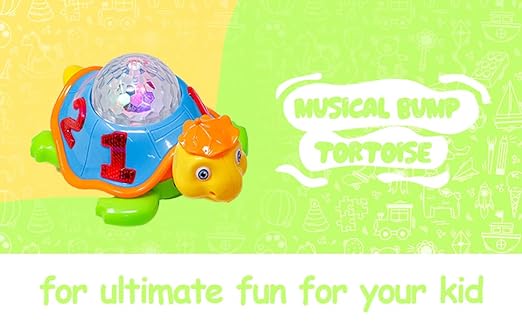 Musical Bump and Go Tortoise Toy with 3D Flashing Light & Sound, Best Gift for Children -Toys for Kids, Boys, Girls Age 2+ Years