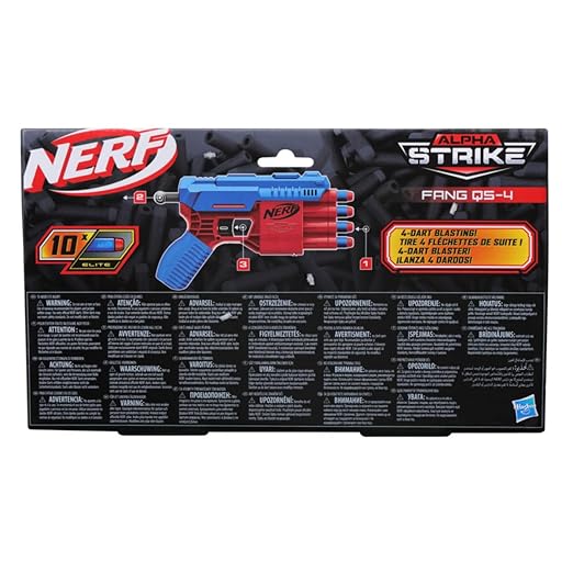 Nerf Alpha Strike Fang Qs-4 Toy Blaster, Fire 4 Darts in A Row, 10 Nerf Darts, Gift Toys for Kids Teens&Adults, Toy for Boys, Birthday Gift Toy Ages 8+