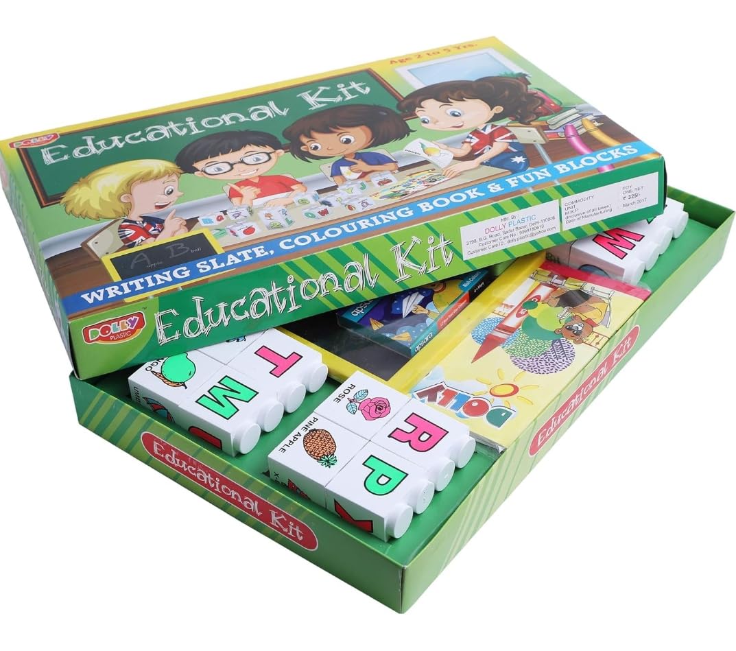 Educational kit with-Writing Slate,Colouring Book & Fun Blocks,Age 2 to 5 Yrs.for Kid(Multi Colour)