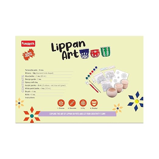 Handycrafts Lippan Art, Pot Decorating kit, Traditional Art, Mirror Work, Art and Craft Kit, Ages 6 Years and Above, Multicolour