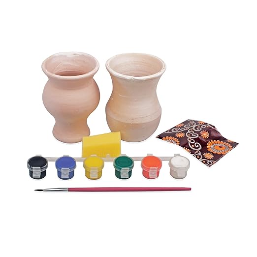 Handycrafts Funtastic Pots, Decorate Using Warli Art, Contemporary Art, Dabbing Technique & Decoupage, DIY Kit, Ages 6 Years and Above, Multicolour