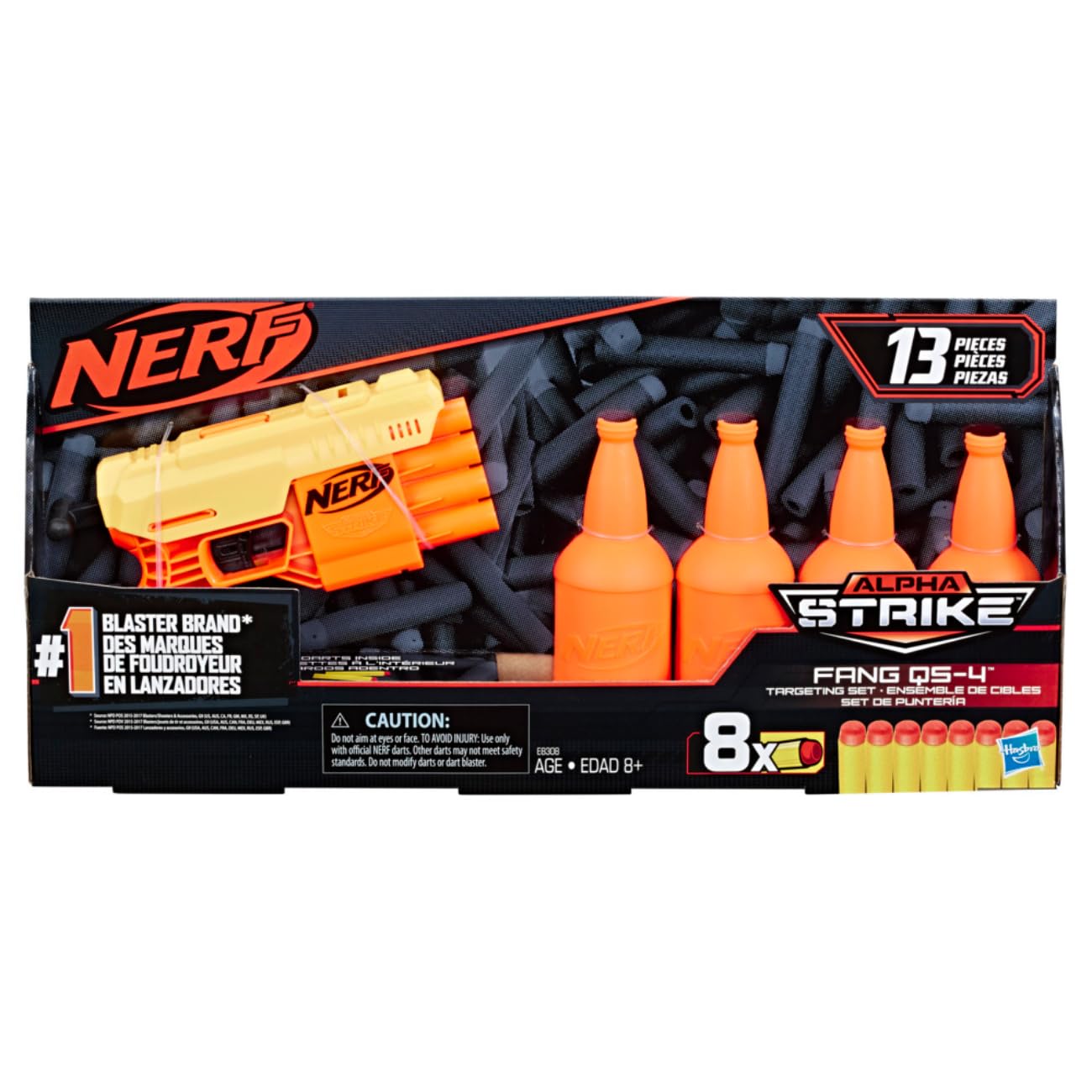 Nerf Fang QS-4 Targeting Set -- 13-Piece Alpha Strike Set Includes Toy Blaster, 4 Half-Targets, and 8 Official Elite Foam Darts