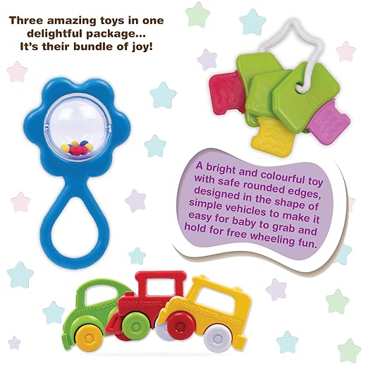 Gift Set Mini, Toy Set for Newborn Baby, Infants & Toddlers, Includes Rattle, Teether, Vehicle & Activity Toys With Development, Gift Set for Babies, Multicolor Age 5+ Months
