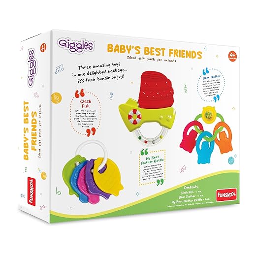 Baby's Best Friend, Ideal Gift Pack for Infants, 3 pcs Set, Teethers and Rattles, Multi-Colour Baby Toy Gift Set for New Born, 4 Months and Above