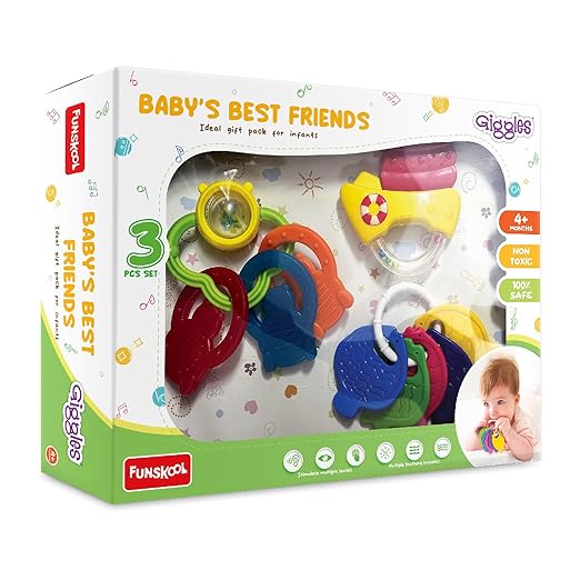 Baby's Best Friend, Ideal Gift Pack for Infants, 3 pcs Set, Teethers and Rattles, Multi-Colour Baby Toy Gift Set for New Born, 4 Months and Above