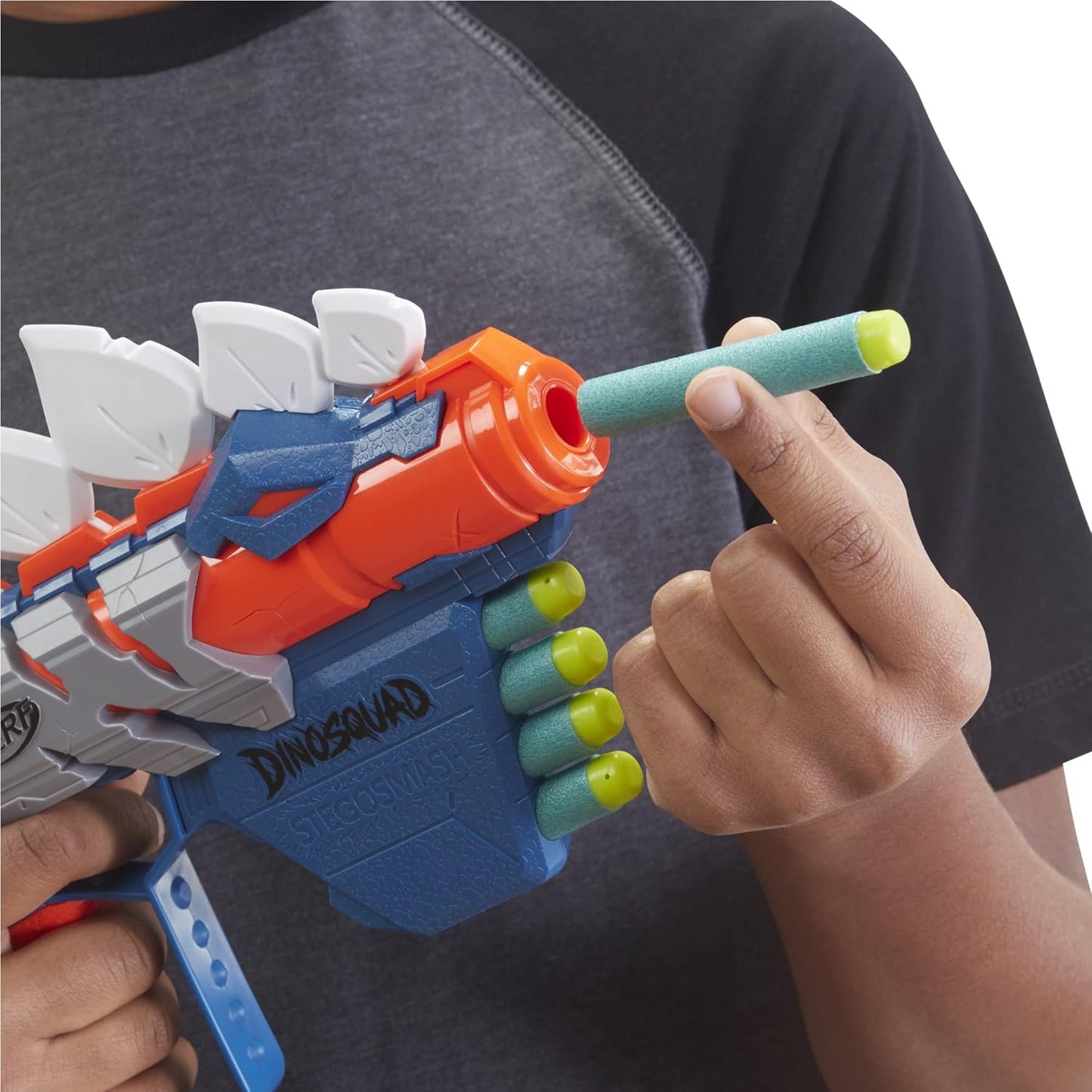 Nerf DinoSquad Stegosmash Dart Blaster, 4-Dart Storage, Pull-Back Priming Handle, 5 Official Darts, Dinosaur Design, Toys for Kids, Teens & Adults, Outdoor Toys for Boys and Girls Ages 8+