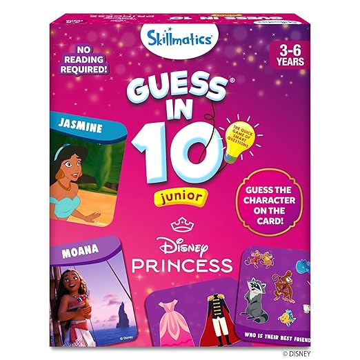 Guess in 10 Junior Disney Princess for Kids, Girls, Boys Who Love Card Games, Board Games, Cinderella, Ariel, Jasmine, Gifts for Ages 3, 4, 5, 6, Travel Friendly