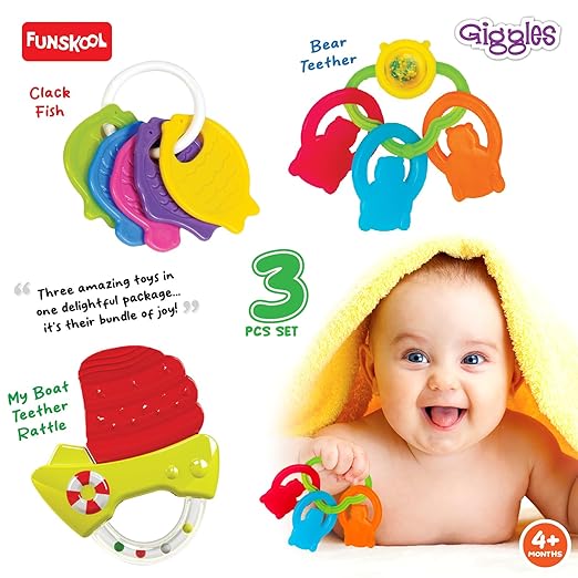 Baby's Best Friend, Ideal Gift Pack for Infants, 3 pcs Set, Teethers and Rattles, Multi-Colour Baby Toy Gift Set for New Born, 4 Months and Above