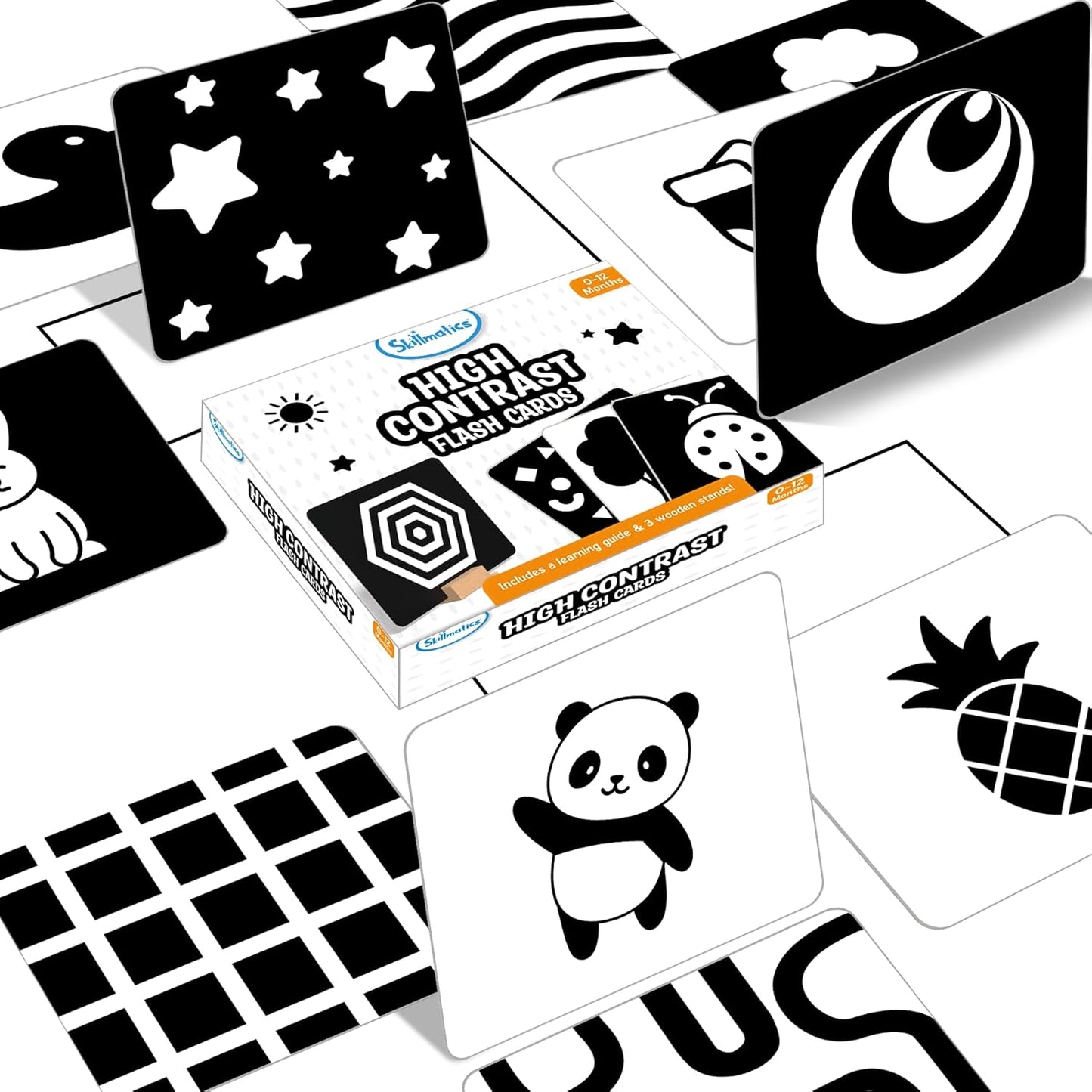 Skills Flash Cards for Babies & Infants - High Contrast, 60 Pictures, Visual Stimulation & Sensory Development, Travel Friendly, Gifts for Infants 0 to 12 Months Kids