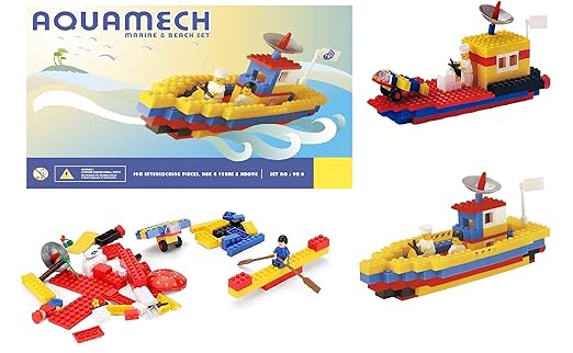 Aquamech Marine & Beach Set Play Toys, Block Game Set for Kids, Interlocking Block Set, Construction Blocks Toy