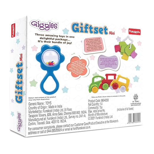 Gift Set Mini, Toy Set for Newborn Baby, Infants & Toddlers, Includes Rattle, Teether, Vehicle & Activity Toys With Development, Gift Set for Babies, Multicolor Age 5+ Months