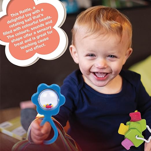 Gift Set Mini, Toy Set for Newborn Baby, Infants & Toddlers, Includes Rattle, Teether, Vehicle & Activity Toys With Development, Gift Set for Babies, Multicolor Age 5+ Months