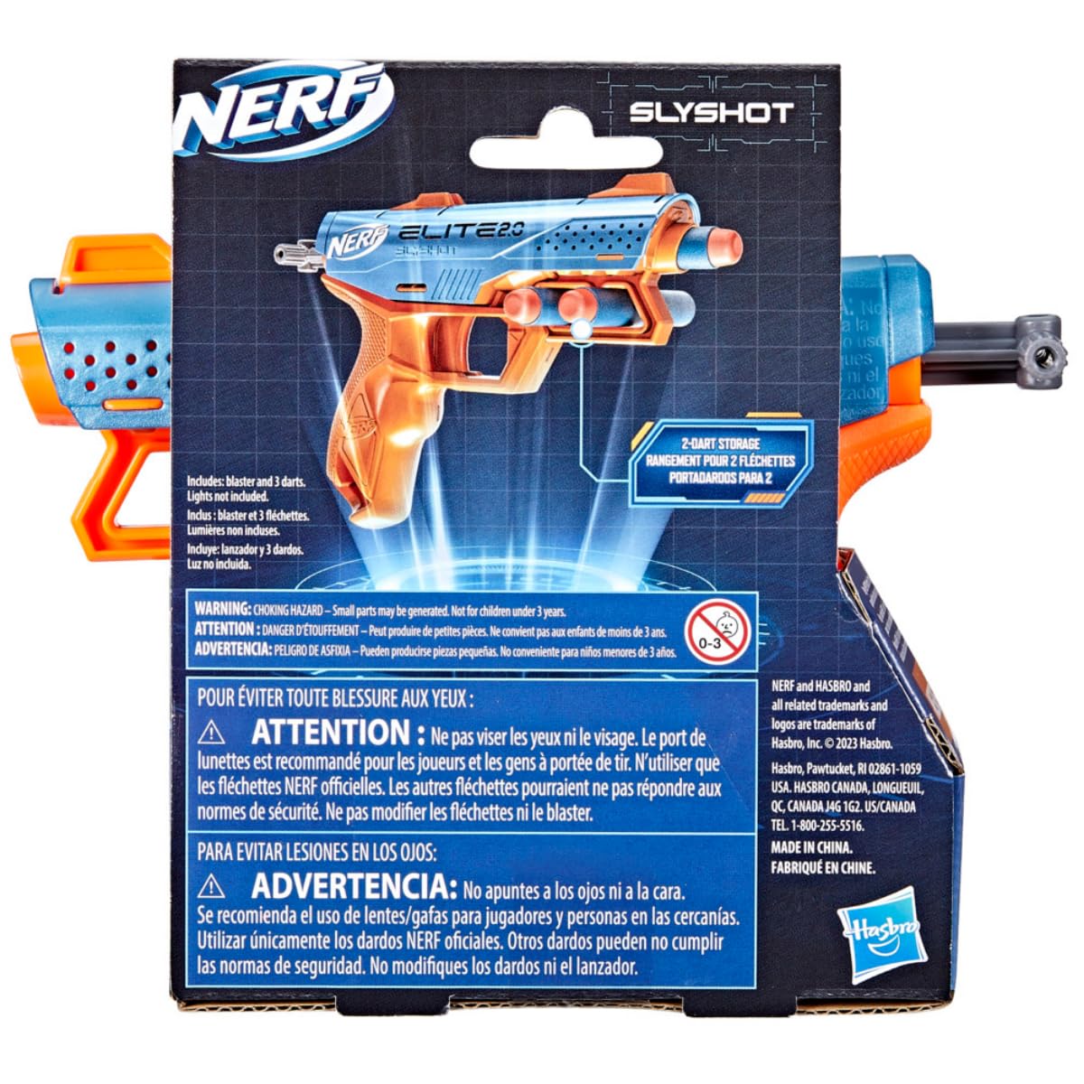 Nerf Elite 2.0 Slyshot Blaster, 2 Dart Storage, 3 Elite Darts, Pull to Prime Handle, Toy Foam Blaster for Outdoor Kids Games