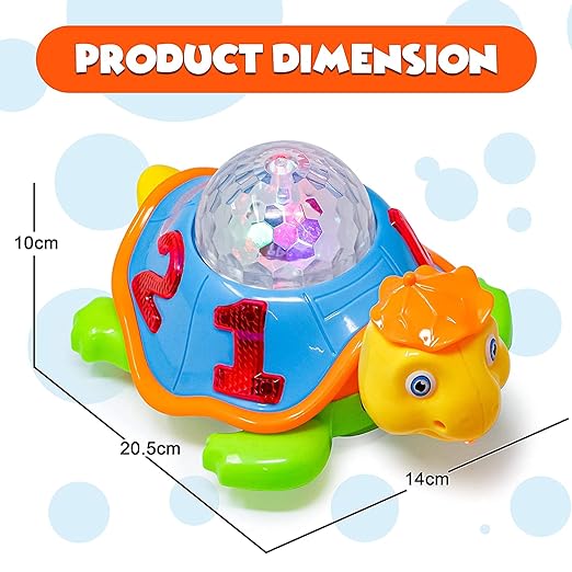 Musical Bump and Go Tortoise Toy with 3D Flashing Light & Sound, Best Gift for Children -Toys for Kids, Boys, Girls Age 2+ Years
