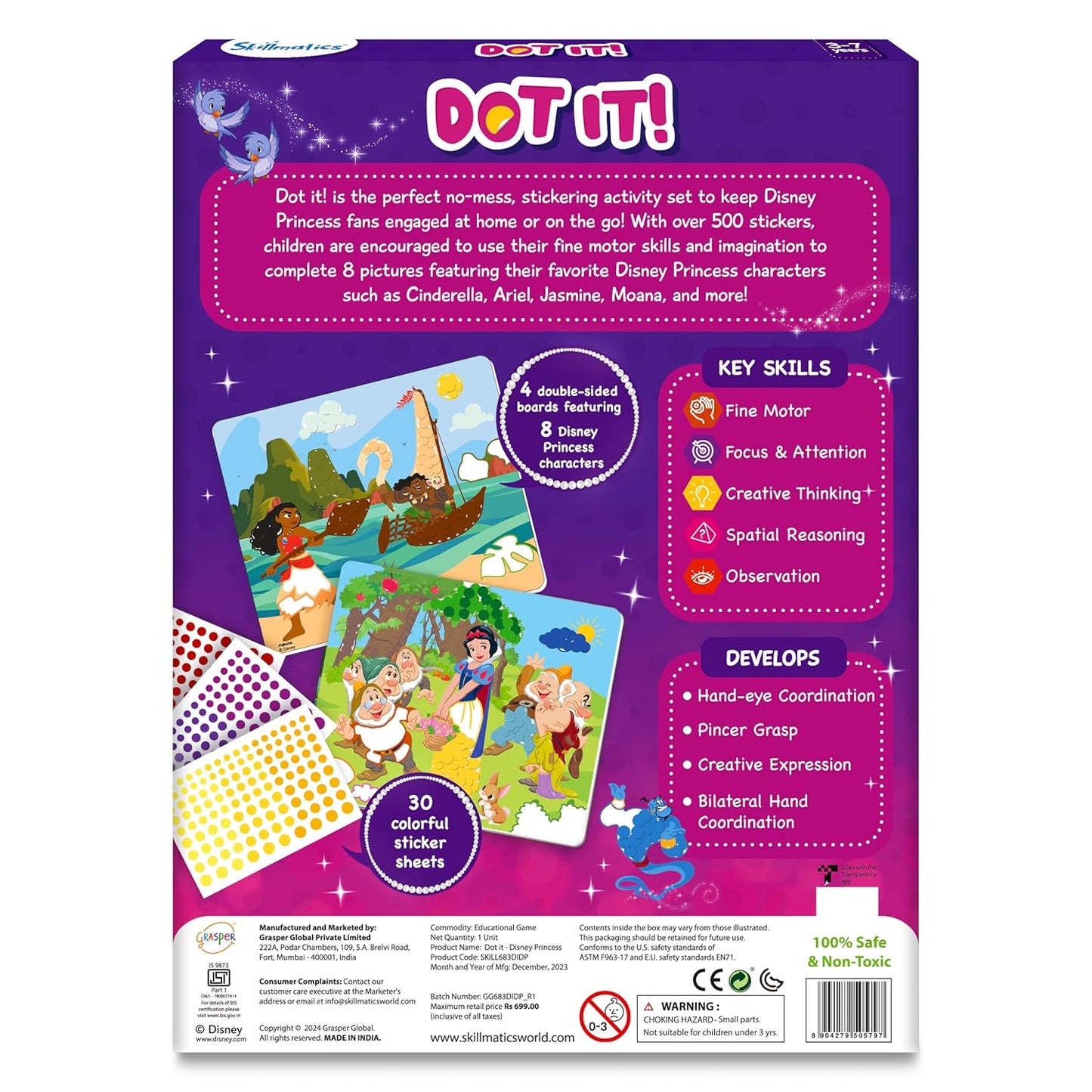 Dot It Sticker Art Activity - Disney Princess, Mess-Free Fun for Kids, 500+ Stickers, Craft Kits, DIY Activity, Travel Toys, Gifts for Boys & Girls Ages 3, 4, 5, 6, 7