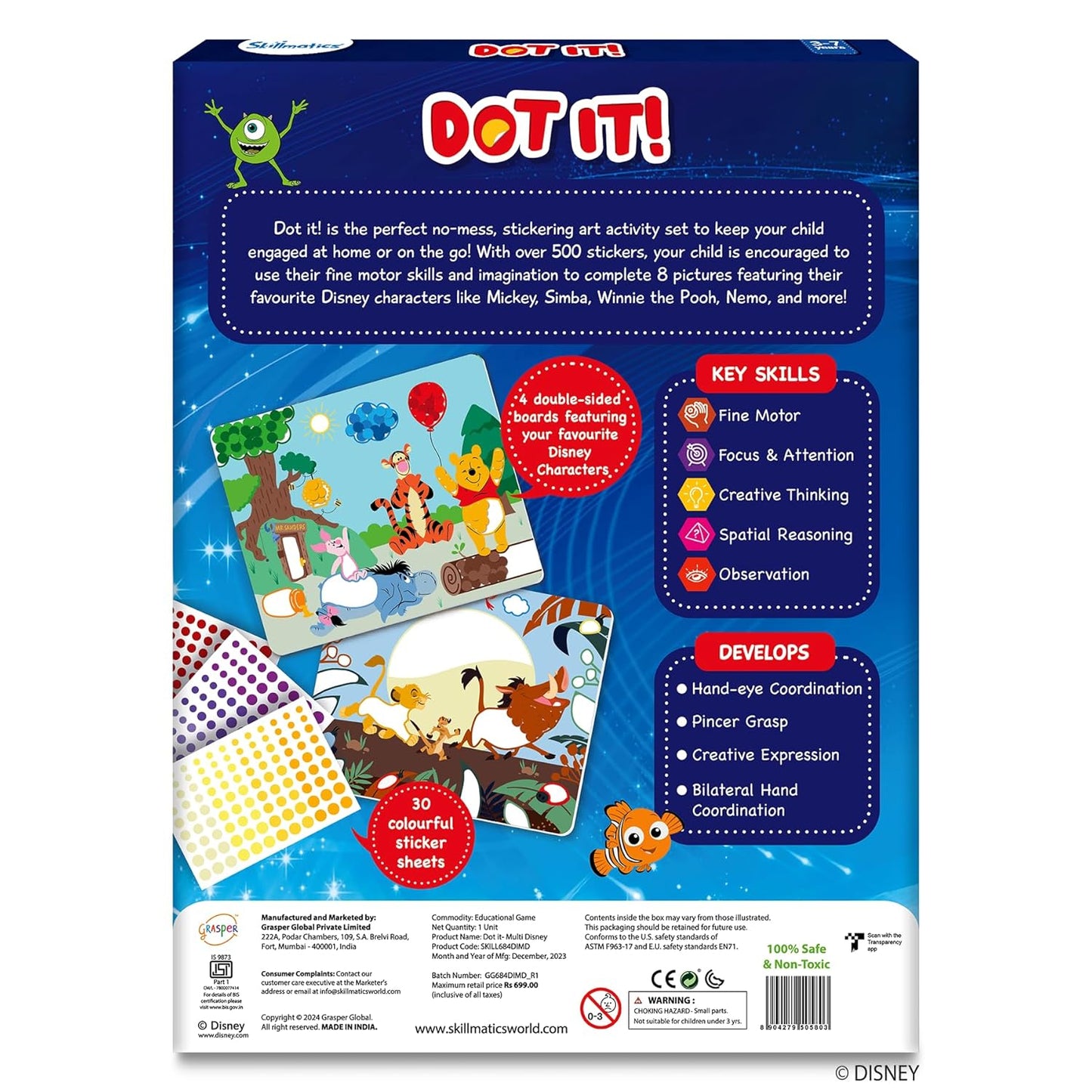 Dot It Sticker Art Activity - Disney, Mess-Free Fun for Kids, 500+ Stickers, Craft Kits, DIY Activity, Travel Toys, Gifts for Boys & Girls Ages 3, 4, 5, 6, 7