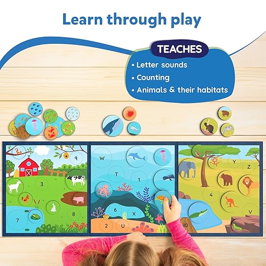 Magnetic Matching Activity - Letters, Numbers & Animals, Preschool Learning Toy & Game for Kids, 35+ Magnetic Pieces, Gifts for Boys & Girls Ages 3, 4, 5, 6