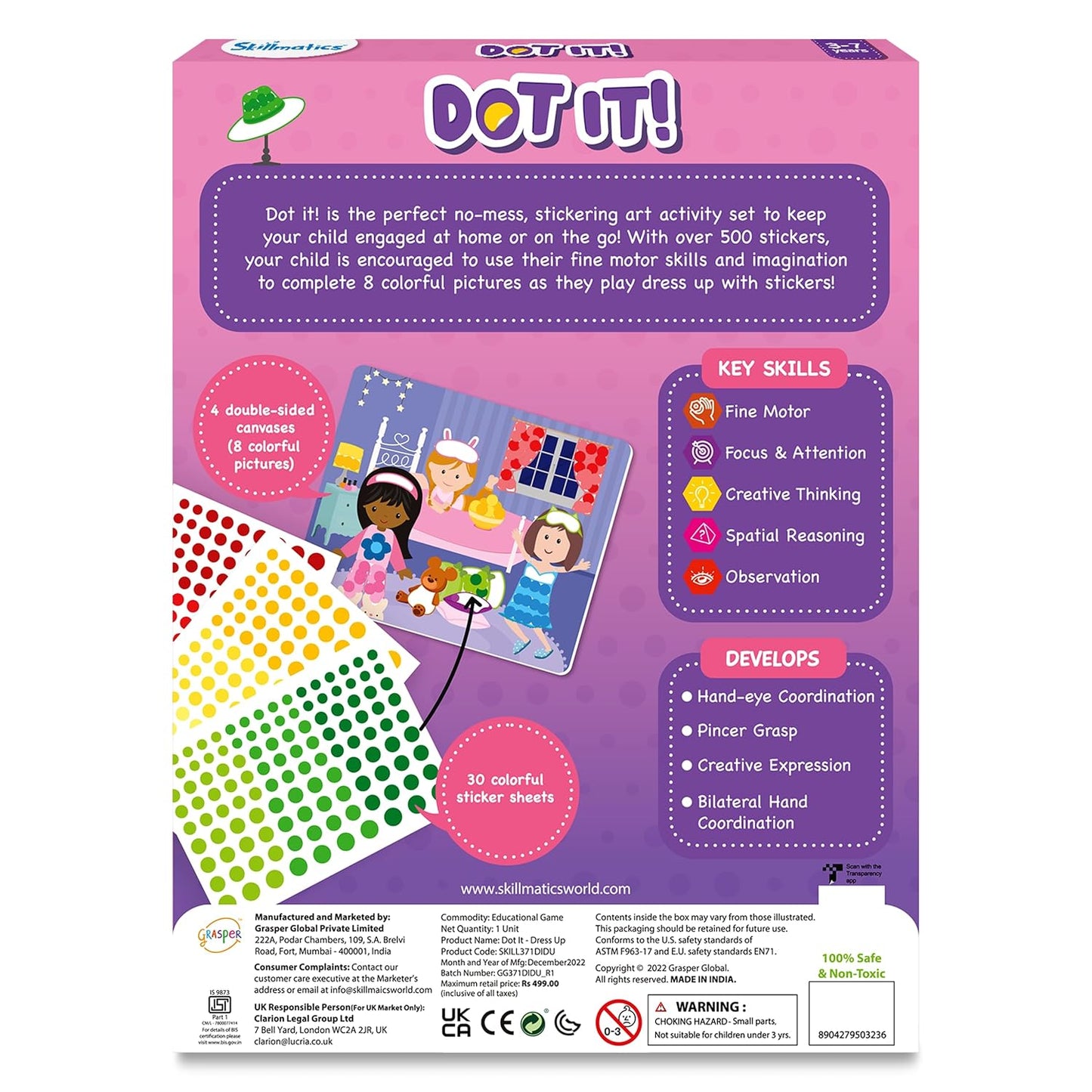 Dot It Sticker Art Activity - Dress Up, Mess-Free Fun for Kids, 500+ Stickers, Craft Kits, DIY Activity, Travel Toys, Gifts for Boys & Girls Ages 3, 4, 5, 6, 7