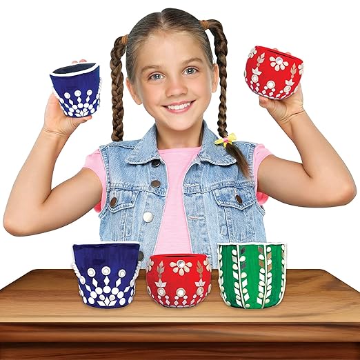Handycrafts Lippan Art, Pot Decorating kit, Traditional Art, Mirror Work, Art and Craft Kit, Ages 6 Years and Above, Multicolour