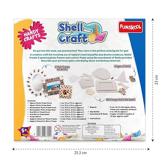 Handycrafts Shell Craft, Create Gifts, personallised Frames, Toys for Kids, Art and Craft Kit, DIY Kit for Kids, Ages 5 Years and Above, Multicolour