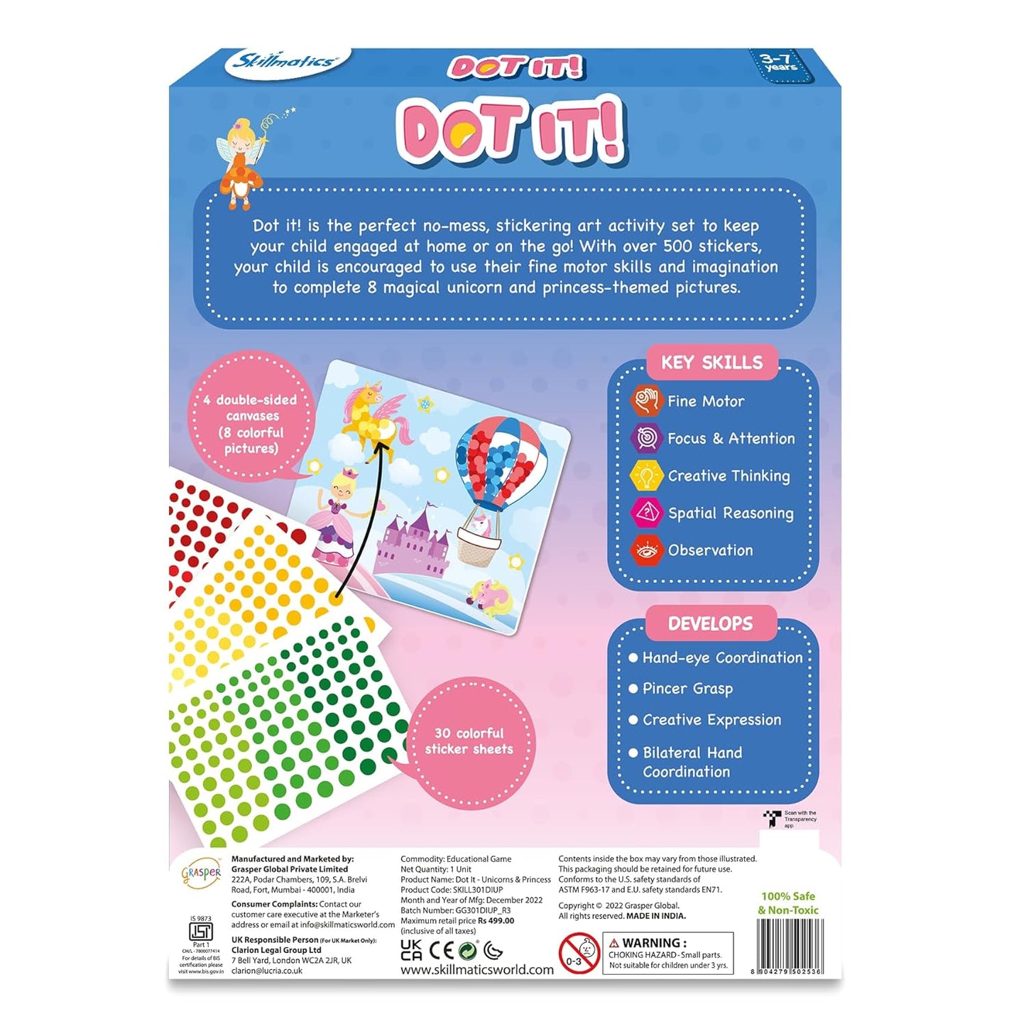 Dot It Sticker Art Activity - Unicorns & Princesses, Mess-Free Fun for Kids, 500+ Stickers, Craft Kits, DIY Activity, Travel Toys, Gifts for Boys & Girls Ages 3, 4, 5, 6, 7
