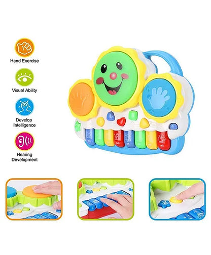 Sun Shape Musical Piano Drum Keyboard With Flashing Lights, Sounds and Songs Battery Operated Toys for Kids Color and design may vary