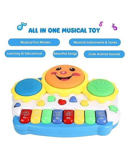 Sun Shape Musical Piano Drum Keyboard With Flashing Lights, Sounds and Songs Battery Operated Toys for Kids Color and design may vary