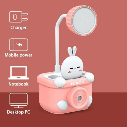 Led Desk Lamp Pencil Sharpener Cartoon Animal Bunny Table Lamp Pen Holder Student Usb Eye Protection Reading Light