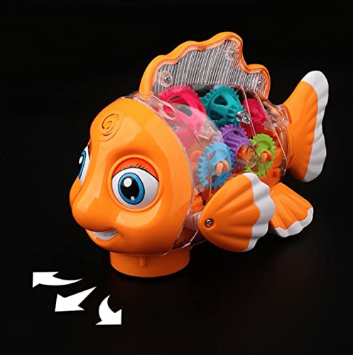 Transparent Gear Fish Toy | Swing Fish Toy for Kids | Walking Fish Toy | Concept Fish Toy with Sound and Light