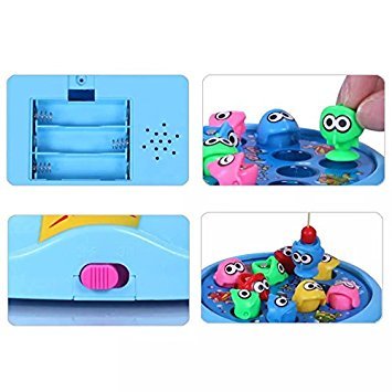 Electric rotating magnetic go go fishing game with 26 pieces of fish, 2 rotary pond and 4 pods with music and lights function- Multi color