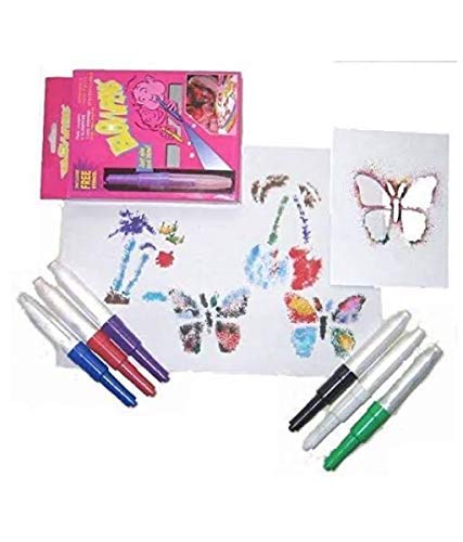 6 Pc Colour Magic Blowpen Set with Sketch Pens and Blow Pens with Paper Stensils Washable, Suitable for Students, Children and Craft Lovers (Multicolor Pack of 1)