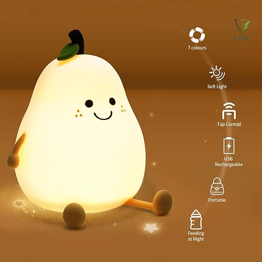 LED Nursery Night Lights for Kids, Cute Animal Silicone Baby Night Light with Touch Sensor, USB Rechargeable Baby Girl Boys Gifts, Xmas Gifts for Toddler Kids (Pear)