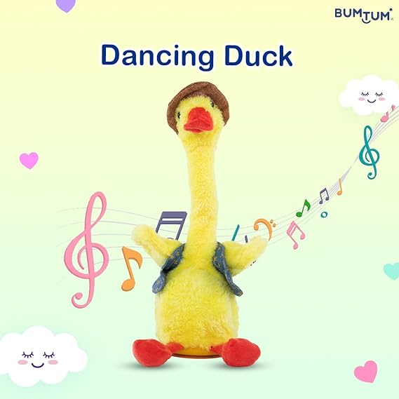 Dancing & Talking Duck Theme Character Toy, Wriggle & Singing for Babies & Kids, Plush Musical Electronic Toys, Voice Recording Repeats (Yellow) - 1 Count