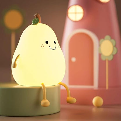 LED Nursery Night Lights for Kids, Cute Animal Silicone Baby Night Light with Touch Sensor, USB Rechargeable Baby Girl Boys Gifts, Xmas Gifts for Toddler Kids (Pear)