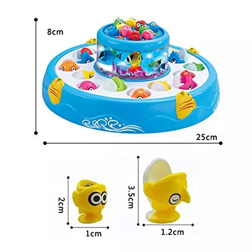 Electric rotating magnetic go go fishing game with 26 pieces of fish, 2 rotary pond and 4 pods with music and lights function- Multi color