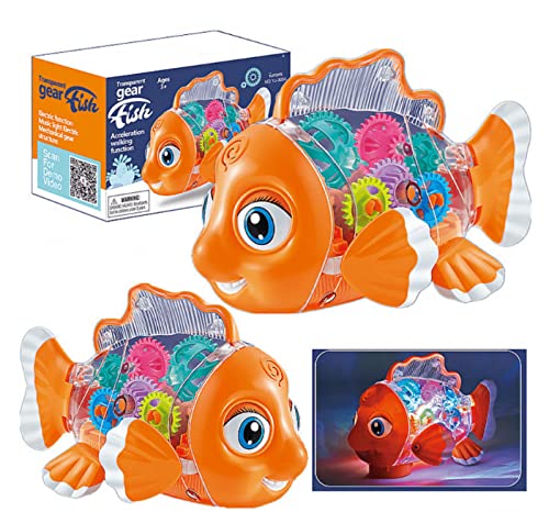 Transparent Gear Fish Toy | Swing Fish Toy for Kids | Walking Fish Toy | Concept Fish Toy with Sound and Light