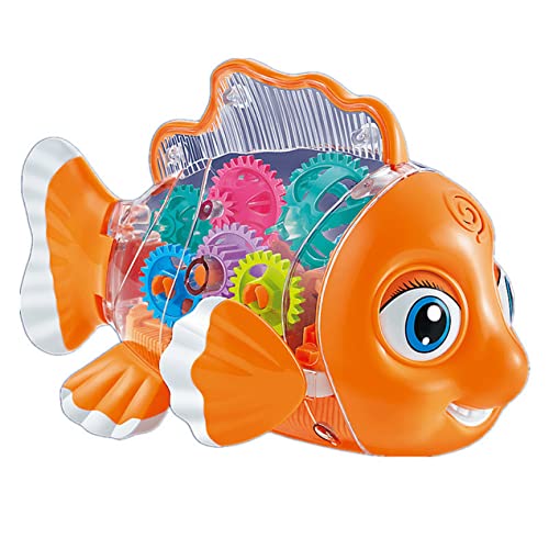 Transparent Gear Fish Toy | Swing Fish Toy for Kids | Walking Fish Toy | Concept Fish Toy with Sound and Light