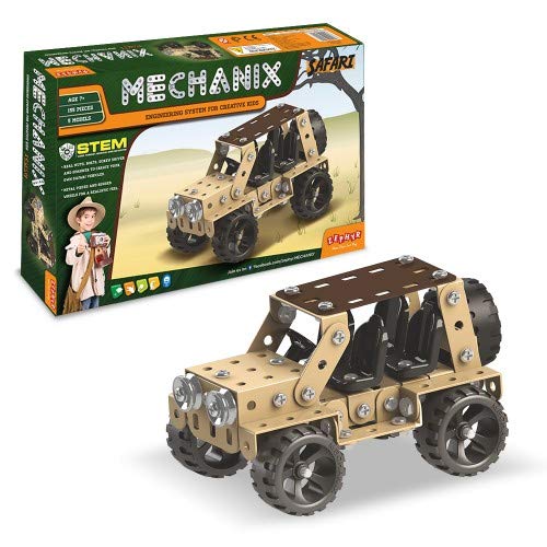 MECHANIX Safari Series, 155 Pieces in The Game, Can Make 5 Different Safari Cars Models, Made in India Game, for 8+ Years of Kids, Multicolor