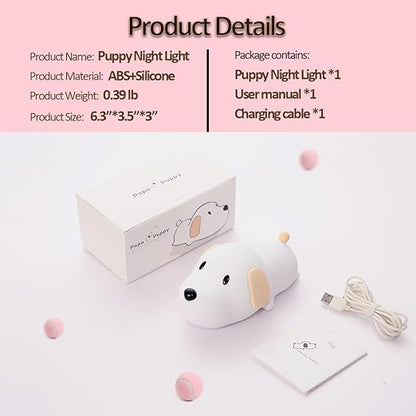 Led Cute Dog Night Light, Dimmable Nursery Puppy Kawaii Lamps, Super Squishy Silicone USB Rechargeable Touch Control Night Lamp for Kids Adults, Used for Camping Party Room Decor (Dog)