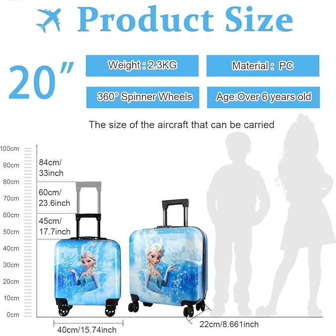 Frozen Elsa Kids Trolley Suitcase with Wheels, Blue