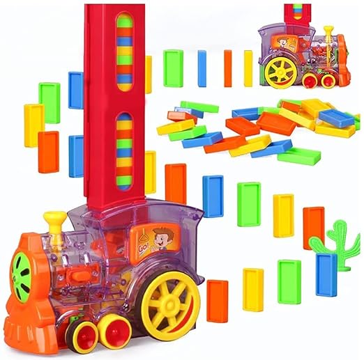 Domino Train Toy 60 Pcs Domino Blocks with Music & Lights| Automatic Blocks Laying Toy Train for 1-10 Years Kids (Transparent)