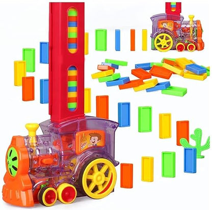 Domino Train Toy 60 Pcs Domino Blocks with Music & Lights| Automatic Blocks Laying Toy Train for 1-10 Years Kids (Transparent)