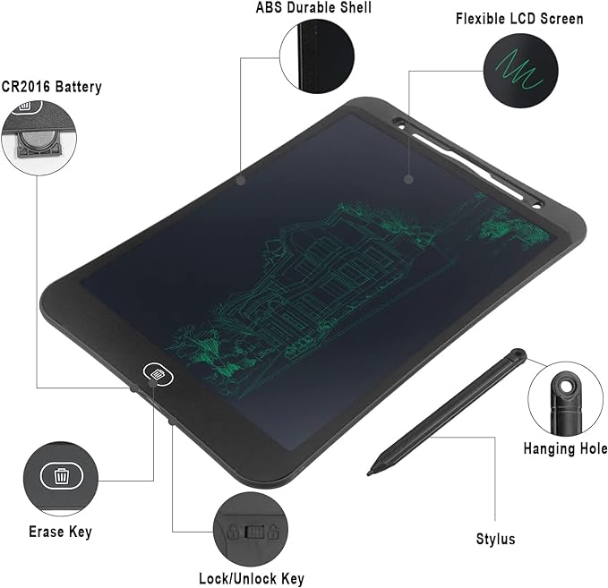 16'' LCD Digital Writing Tablet, Doodle Board Drawing Pad, Erasable Electronic Reusable Lock Function Educational Toys Big Size pad for Kids (Multicolor)