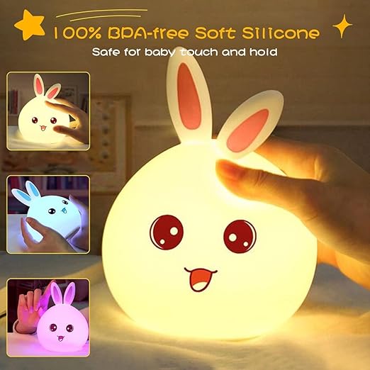 Night Lamp for Kids,Silicone Cute Little Rabbit Table Lamp, Birthday Gift for kids (2-5 years), Colour Changing with USB Rechargeable Night Light(Rabbit Lamp)